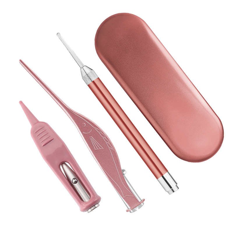 เครื่องทําความสะอาดหู 2in1 ชุดช้อนไฟฉาย LED Baby Earwax Curette Picker Visual Endoscope Earpick Booger