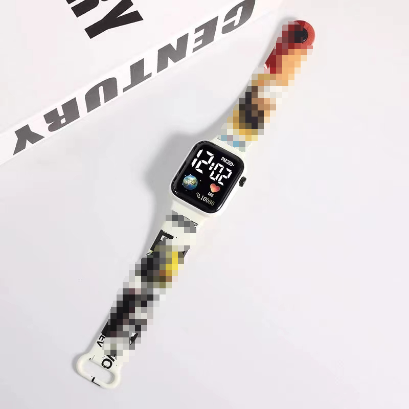 ใหม่ นาฬิกาข้อมืออิเล็กทรอนิกส์ LED พิมพ์ลายการ์ตูน ทรงสี่เหลี่ยม แฟชั่น สําหรับนักเรียนประถม