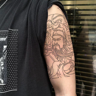 สติกเกอร์รอยสักชั่วคราวลายกวนอู สำหรับปาร์ตี้ฮาโลวีน กันน้ำ ดีไซน์เสมือนจริง สำหรับผู้ชายและผู้หญิง