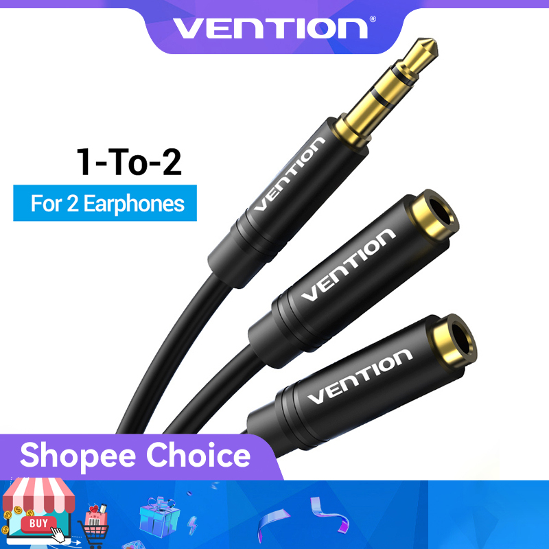 VENTION การระบายอากาศ อะแดปเตอร์แยกสายหูฟัง 3.5 มม. อะแดปเตอร์เชื่อมต่อหูฟัง 2 รูเหมาะสําหรับ ไอโฟน / ปล4 / สวิตช์