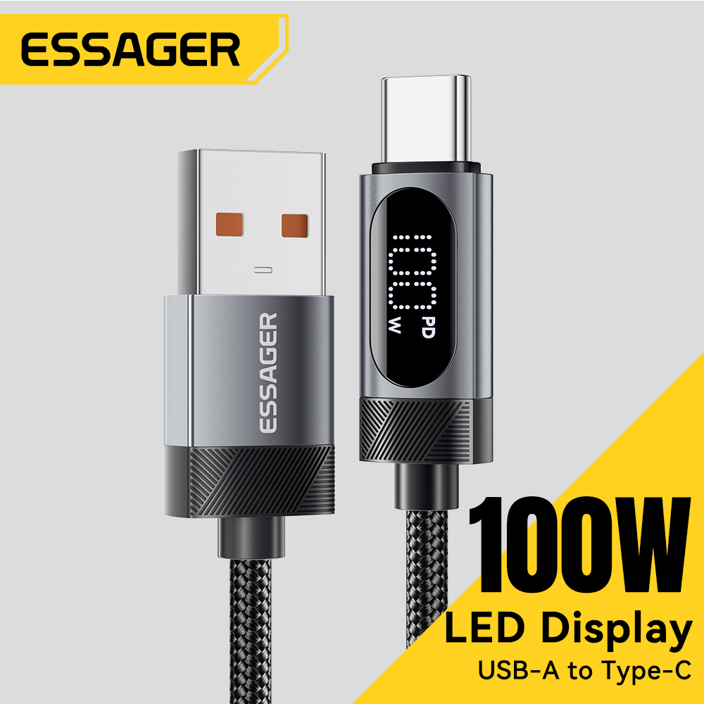 สายเคเบิล Essager Digital Display USB C สําหรับ iPhone, Xiaomi, Huawei 100W PD ชาร์จเร็ว สําหรับ Macbook, iPad สาย Type C to Type C