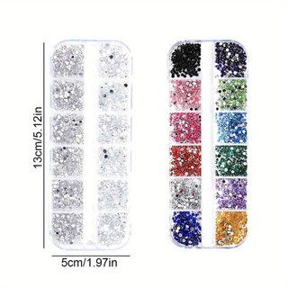 Kit-2 Silver Rhinestone Case Kit + ชุดเคส Rhinestone สีสันสดใสสําหรับแต่งหน้าและเล็บ
