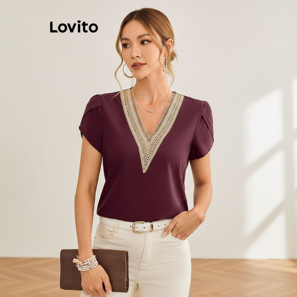 Lovito เสื้อผู้หญิง คอระบาย เรียบหรู LBL19214