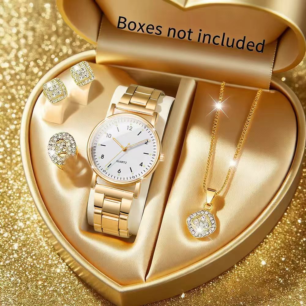 ฤดูใบไม้ผลิหรูหราดิจิตอลผู้หญิงs นาฬิกาชุด 5 ชิ้นอาหรับ Dial Quartz Diamond ของขวัญ