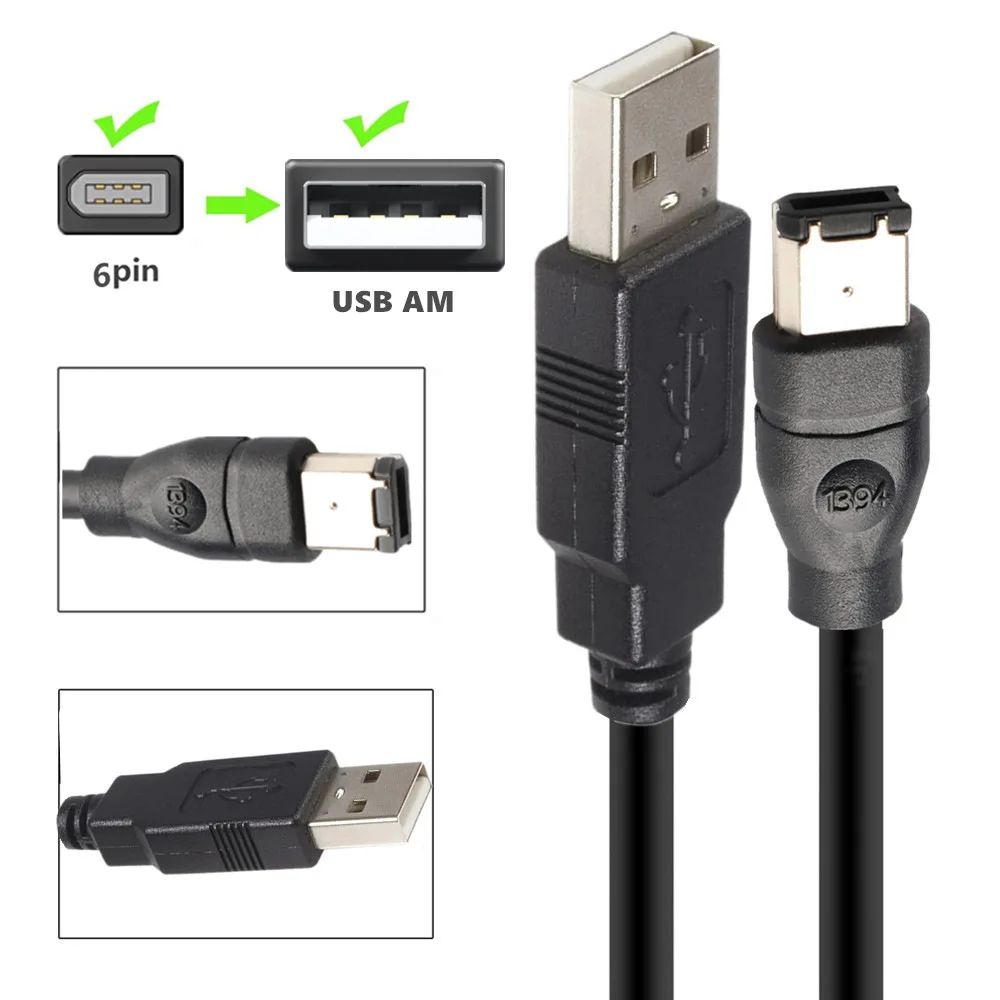สายเคเบิล IEEE400 1394 Firewire USB AM ถึง 6P สายเชื่อมต่อ USB กับ 1394 การ์ดซาวด์ ทองแดงมาตรฐาน