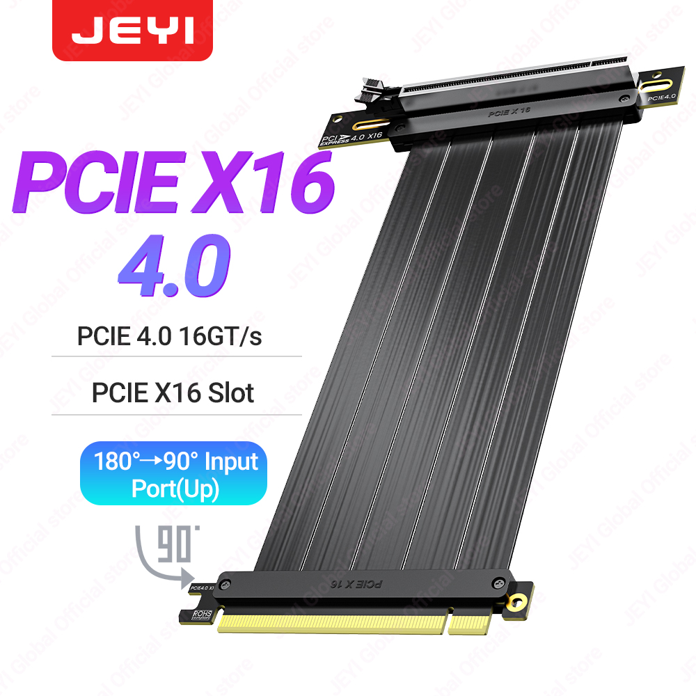 JEYI EMI Shielded PCIe 4.0 Riser Cable, 90 องศา x16 Extension, รองรับ PCIe 3.0 & 4.0, สําหรับ RTX 40