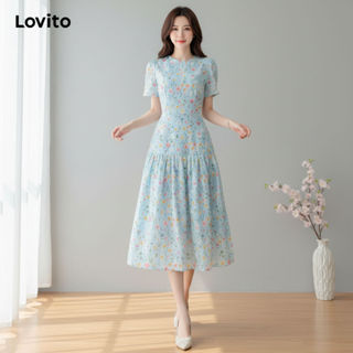 Lovito ชุดเดรสสีฟ้าสําหรับสตรีฤดูใบไม้ผลิและฤดูร้อน L157ED12…