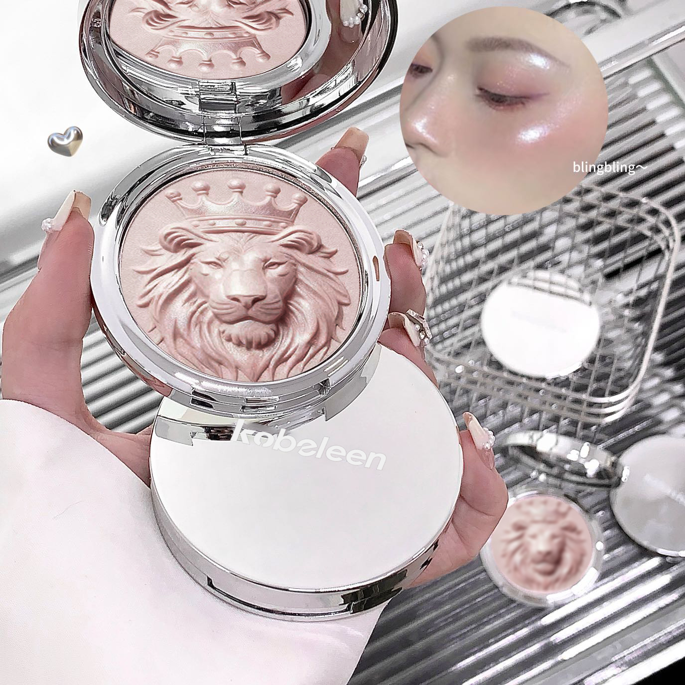 Kobeleen Lion Series Highlighter Powder Shimmer Glow Face Body Illuminator Long-Lasting Waterproof Metallic