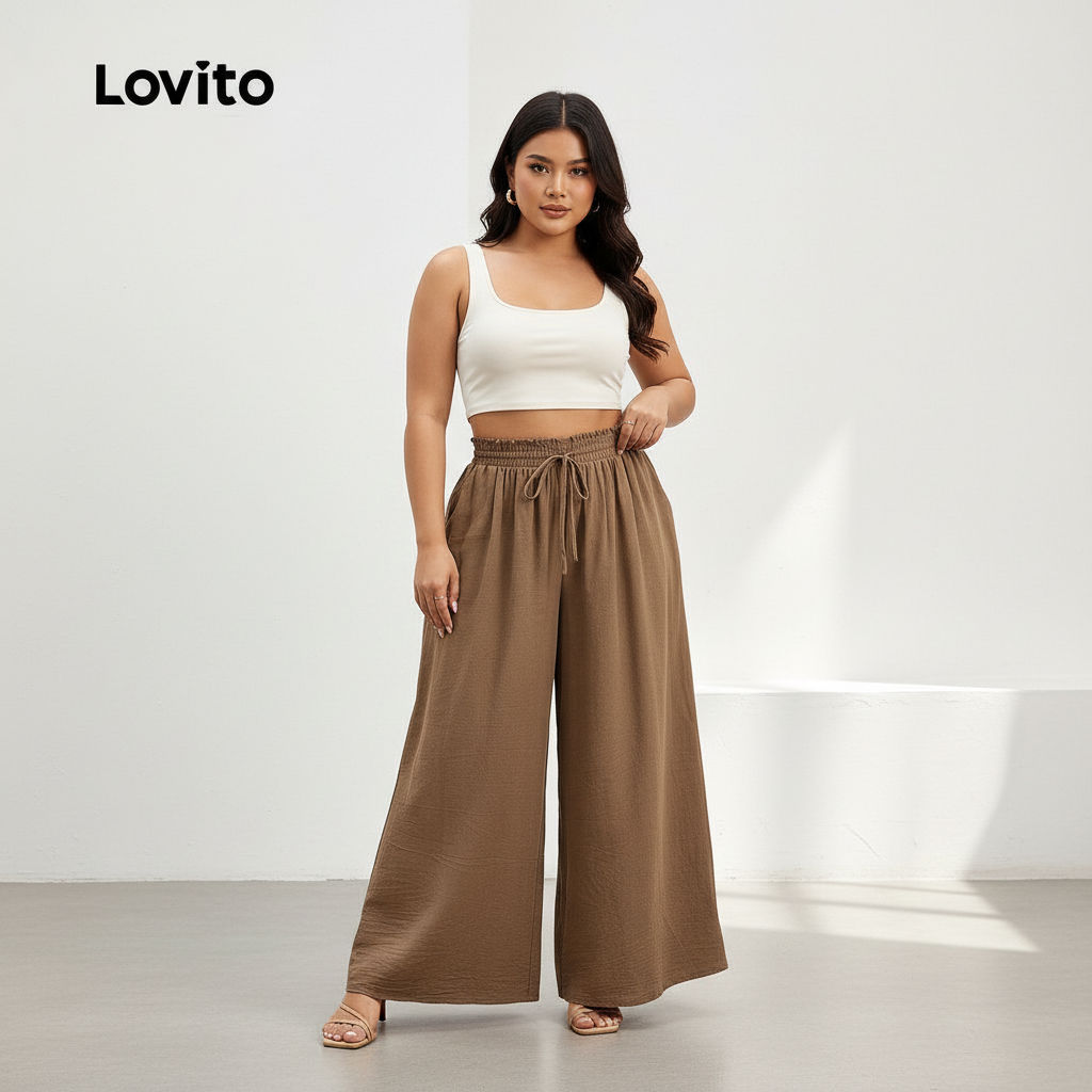 กางเกงผู้หญิงผ้าลูกไม้เปิดกระเป๋า สีน้ําตาล เหมาะกับฤดูใบไม้ผลิและฤดูร้อน LBR25LD182