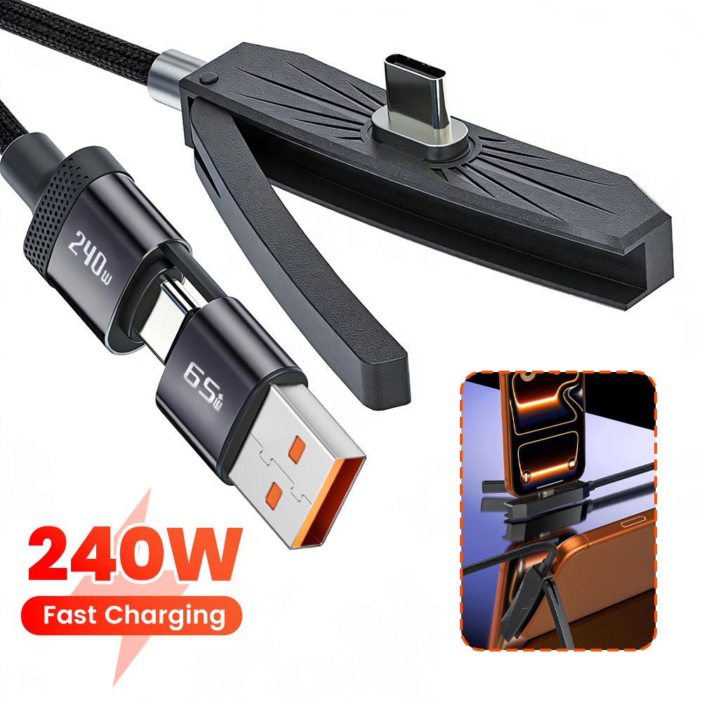 วงเล็บพับได้ 240W สาย USB C ถึง USB C 2-in-1 Fast Charging Data Wire สําหรับ Samsung Android