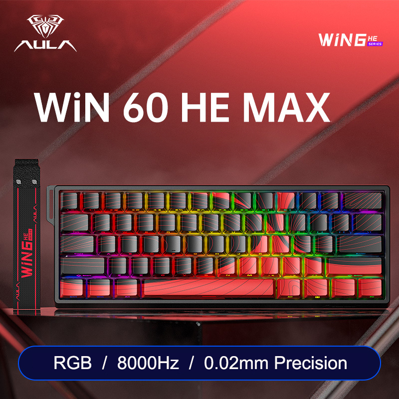  Aula WIN60HE Max คีย์บอร์ดไร้สายกลไกสวิตช์แม่เหล็ก 8KHz อัตราการโพล RGB ไฟ LED คีย์บอร์ดเกมมิ่ง