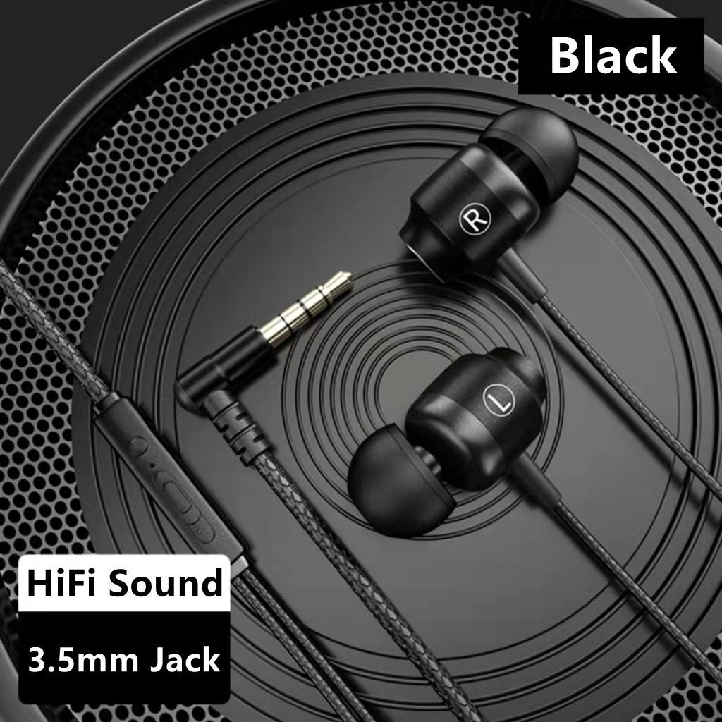 หูฟังสีดําโลหะไฮไฟสาย3.5มิลลิเมตรAUXเชื่อมต่อหูฟังพร้อมไมโครโฟนHDเพลงเล่นเกมกีฬาชุดหูฟังเบสลึกเสียงแยกในเสียงสเตอริโอจอภาพสากล