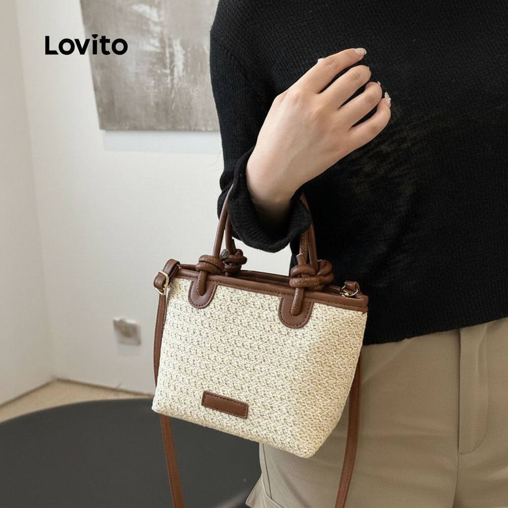 Lovito กระเป๋าสะพายไหล่ผู้หญิง สีพื้น สไตล์ลําลอง สายสะพายหลายแบบ LFA76153