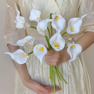 ดอก Calla ลิลลี่เทียม 10 ก้าน ดอกยางสมจริง เหมาะแต่งบ้านและงานอีเวนต์