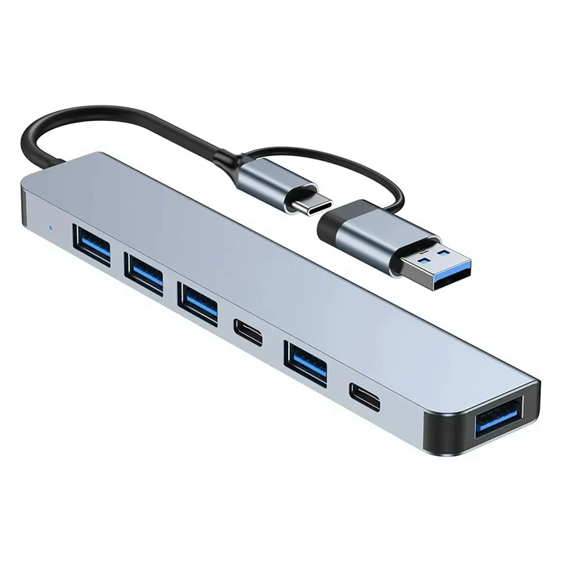 ฮับ USB 7-in-2 แบบ USB A+C พอร์ตหลายช่อง USB3.0 สําหรับ PC แล็ปท็อป แมคบุ๊ค ขยาย