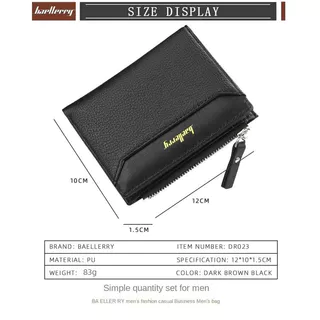 Baellerry กระเป๋าสตางค์หนัง PU สําหรับผู้ชายแบบสั้นสไตล์เกาหลี Multi-Card License Holder Gold Logo RFID