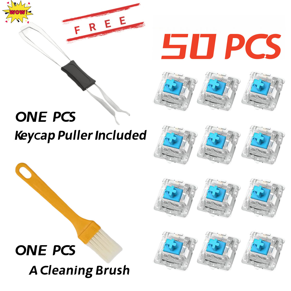 สวิตช์คีย์บอร์ดคีย์บอร์ด Clicker Key เปลี่ยน 30 ชิ้น/50 ชิ้น/90 ชิ้น 3 พินสวิตช์สัมผัสคีย์บอร์ดแบบกลไกฟรีสําหรับ Keycap Puller แปรงทําความสะอาด