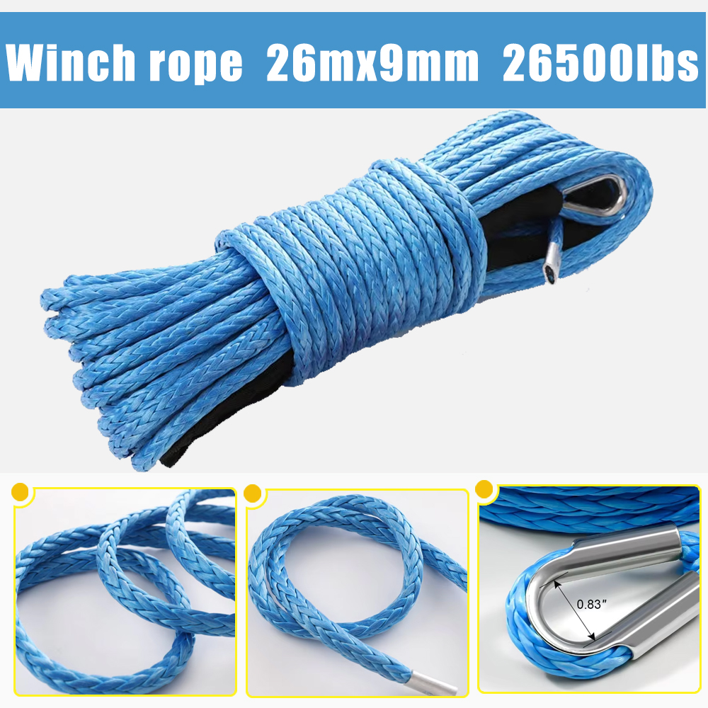 เชือก Winch สังเคราะห์ 9 มม. 26500lbs สาย Heavy Duty สําหรับ Jeep รถบรรทุก Recovery 26M