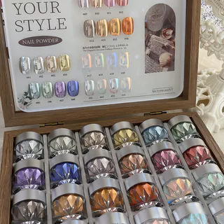 ผงกระจกวิเศษแต่งหน้า 24 สี สว่างพิเศษ สําหรับตกแต่งเล็บ DIY และอุปกรณ์เสริมเล็บ สําหรับคริสต์มาส (ไม่มีกล่องเก็บหรือบอร์ดแสดงสีการ์ด)