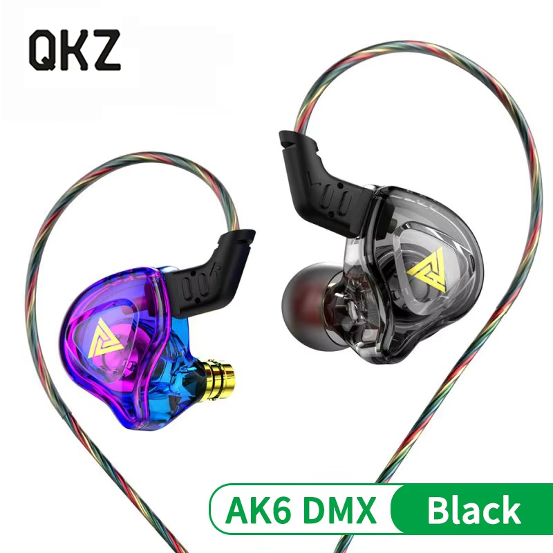 หูฟังอินเอียร์โปร่งแสง QKZ AK6-DMX หูฟังตรวจสอบเสียงเบสดน้มิกไลนคอนโทรลสําหรับฟังเพลงโทรศัพท์