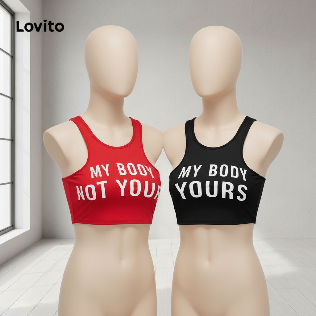 Lovito เสื้อกล้ามผู้หญิงลําลอง ลายตัวอักษร Y2K สไตล์เรียบง่าย L88AD017 (หลายสี)