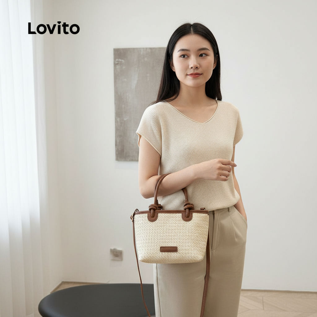 Lovito กระเป๋าสะพายไหล่ผู้หญิง สีพื้น สไตล์ลําลอง สายสะพายหลายแบบ LFA76153