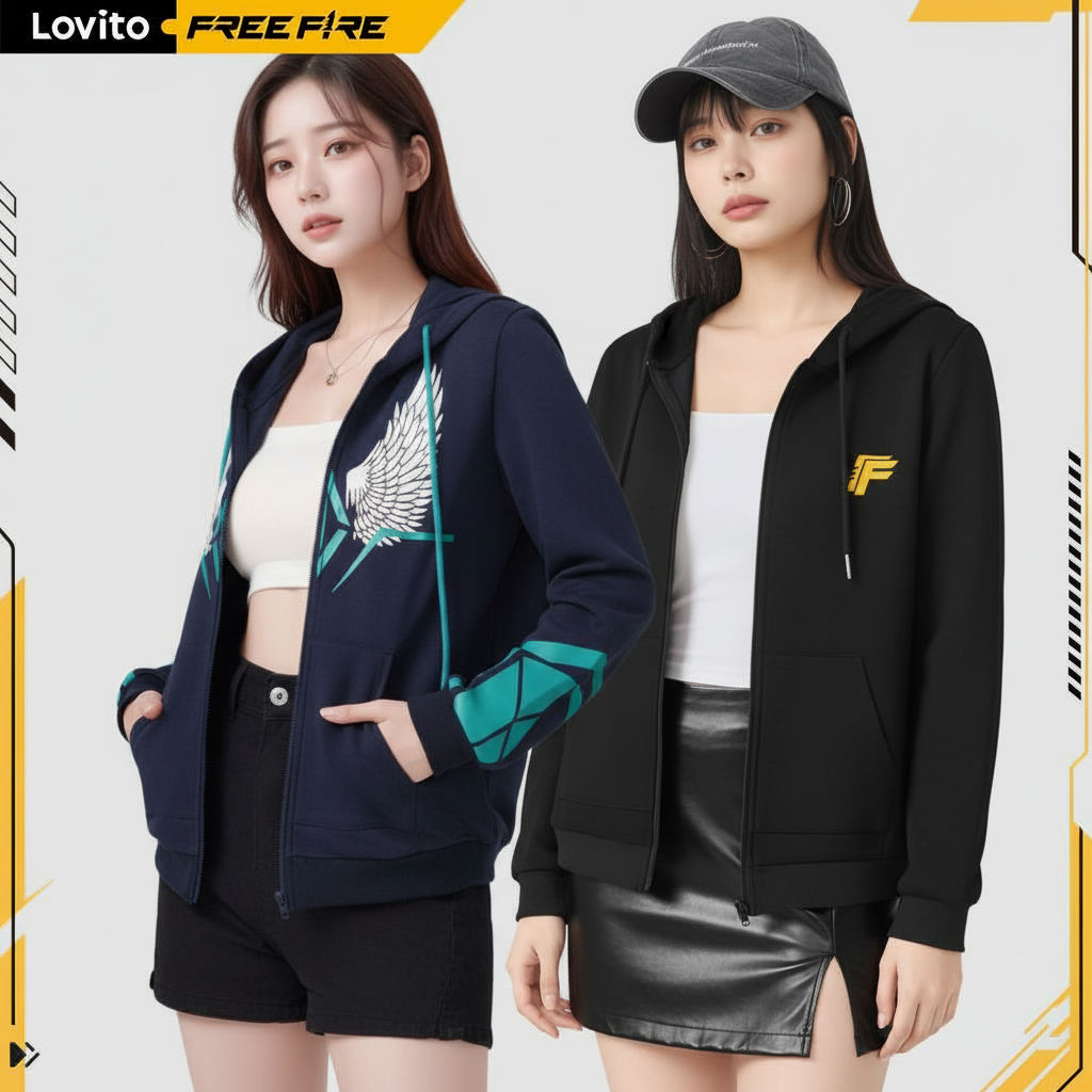 LOVITO X FREE FIRE เสื้อสเวตเตอร์ซิปตัวอักษรผู้หญิง LFFB1FF002