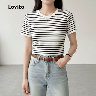Lovito เสื้อยืดแฟชั่นผู้หญิง สีตัดฤดูใบไม้ผลิ/ฤดูร้อน LK2ED7…
