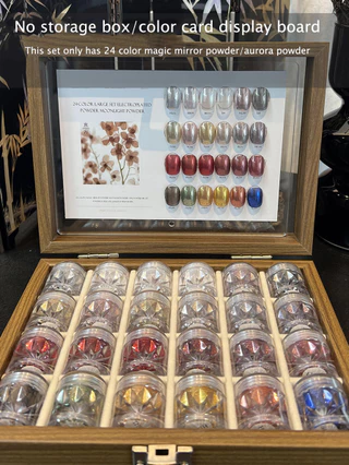 ผงกระจกวิเศษแต่งหน้า 24 สี สว่างพิเศษ สําหรับตกแต่งเล็บ DIY และอุปกรณ์เสริมเล็บ สําหรับคริสต์มาส (ไม่มีกล่องเก็บหรือบอร์ดแสดงสีการ์ด)