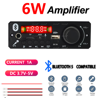 มินิบลูทูธ 5.0 2x3W บอร์ดเครื่องขยายเสียง DC 3.7V-5V พร้อมรี…