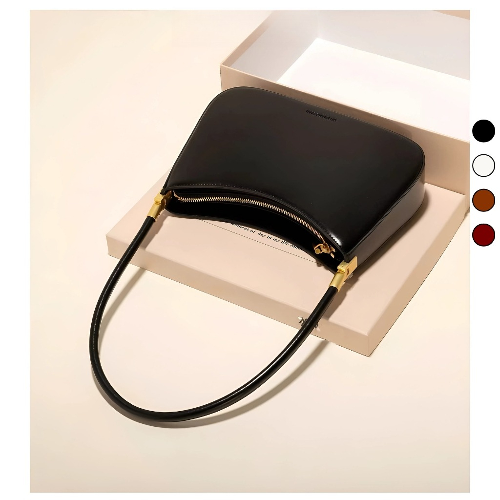 Gx Mod French Vintage White Patent Leather Baguette Luxury Shoulder Underarm Bag