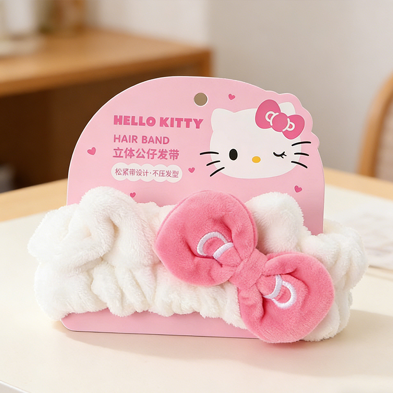 MINISO  sanrio family series - ยางรัดผมยืดหยุ่นนุ่มลายการ์ตูน (hello kitty, สีแดงและชมพู) ขนาด 21.5ซม. x 7.8ซม. x 5ซม.