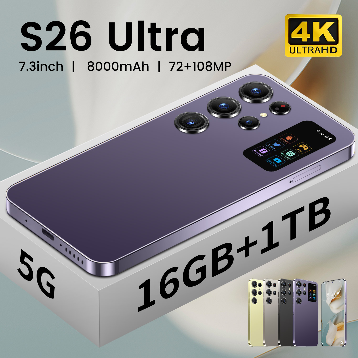สมาร์ทโฟน S26 Ultra 5G จอ 7.3 นิ้ว 16GB+1TB ซิมคู่ จดจําใบหน้า เวอร์ชันสากล