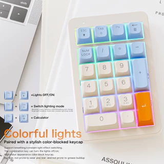 Freewolf M21 คีย์แพดตัวเลขไร้สาย 21 ปุ่ม, ไฟ RGB, โหมดคู่ BT 5.0 และ 2.4G, ชาร์จซ้ําได้