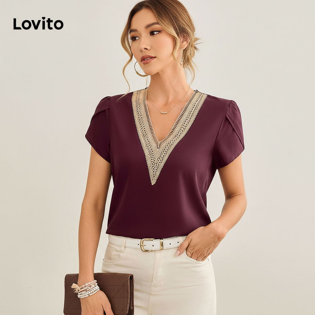 Lovito เสื้อผู้หญิง คอระบาย เรียบหรู LBL19214