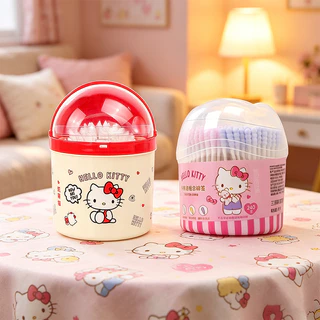 MINISO สําลีก้านซานริโอซีรีส์เฮลโลคิตตี้แบบสองหัว นุ่มพิเศษและลดการระคายเคือง ปลายเรียวแม่นยํา ขนาด 10.5ซม. × 8.7ซม. × 8.7ซม.