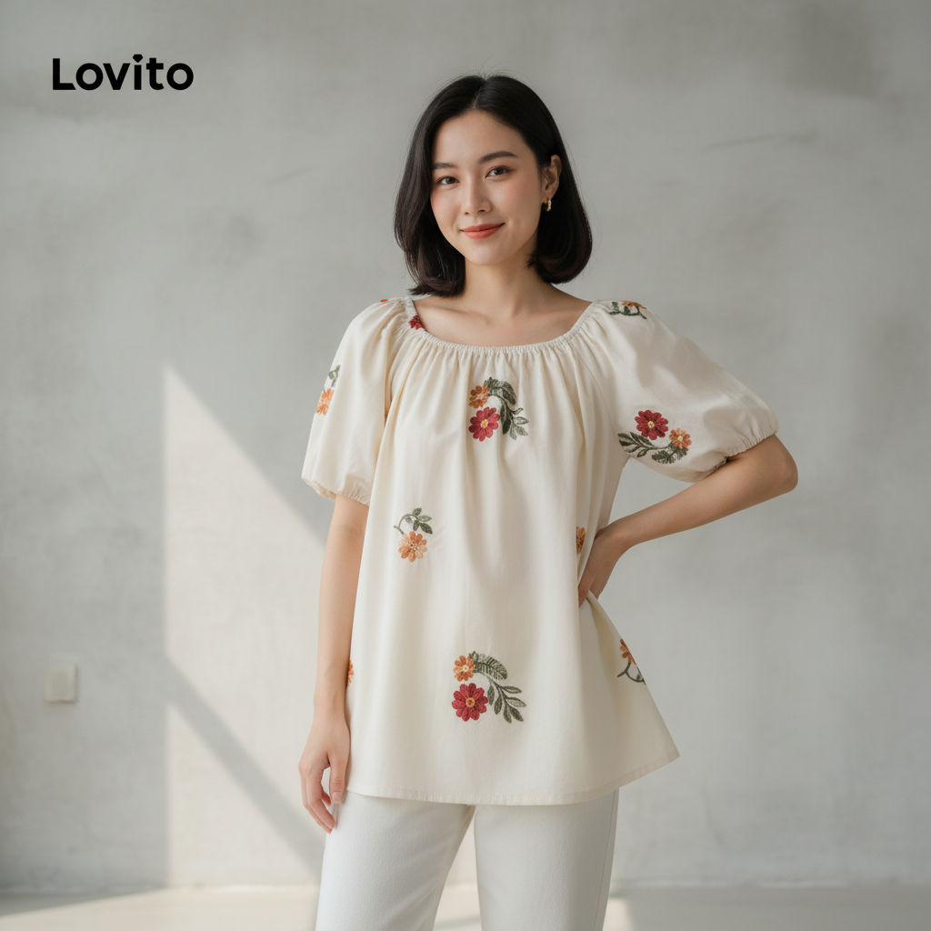 Lovito เสื้อผู้หญิงลายเรียบง่าย LNA81087