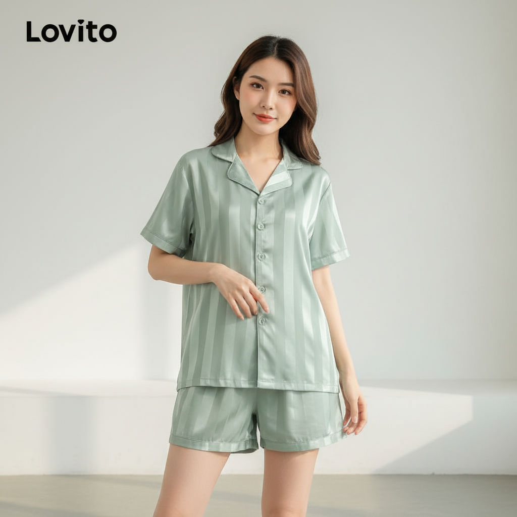 Lovito ชุดนอนเซตหรูหรา 2 ชิ้น ลายผสม ขาว สําหรับฤดูใบไม้ผลิฤดูร้อน LNE130211