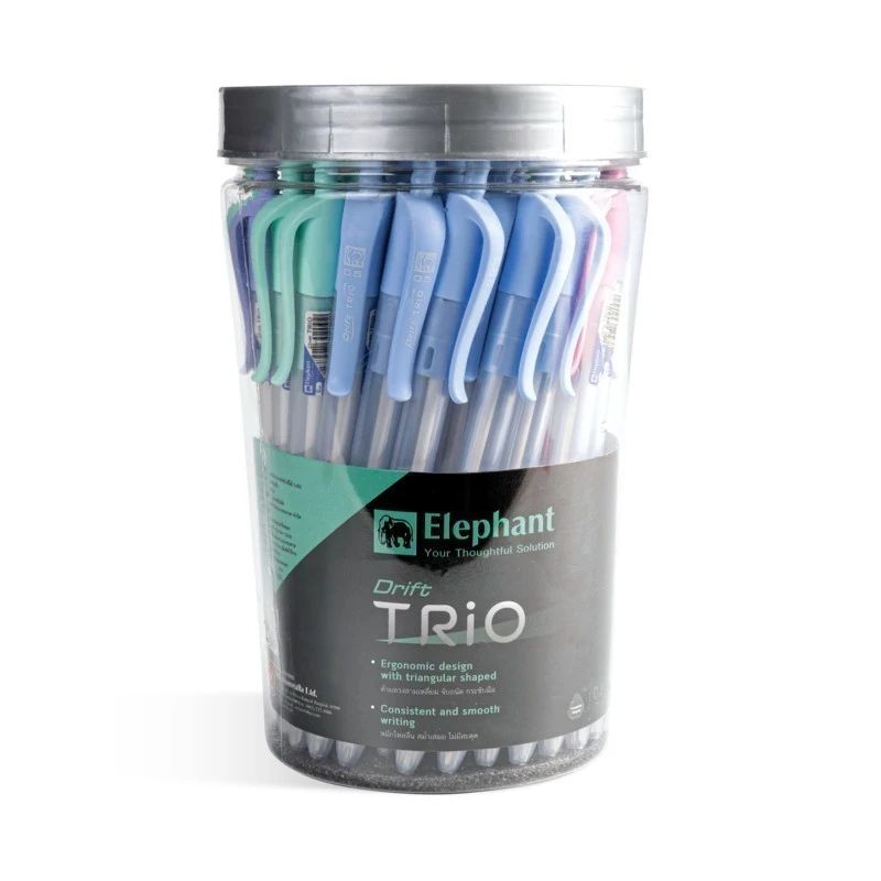 Elephant ปากกาลูกลื่น รุ่น Drift Trio (ดริฟท์ ทรีโอ้) ขนาด 0.5 มม. หมึกน้ำเงิน กระปุก 50 ด้าม