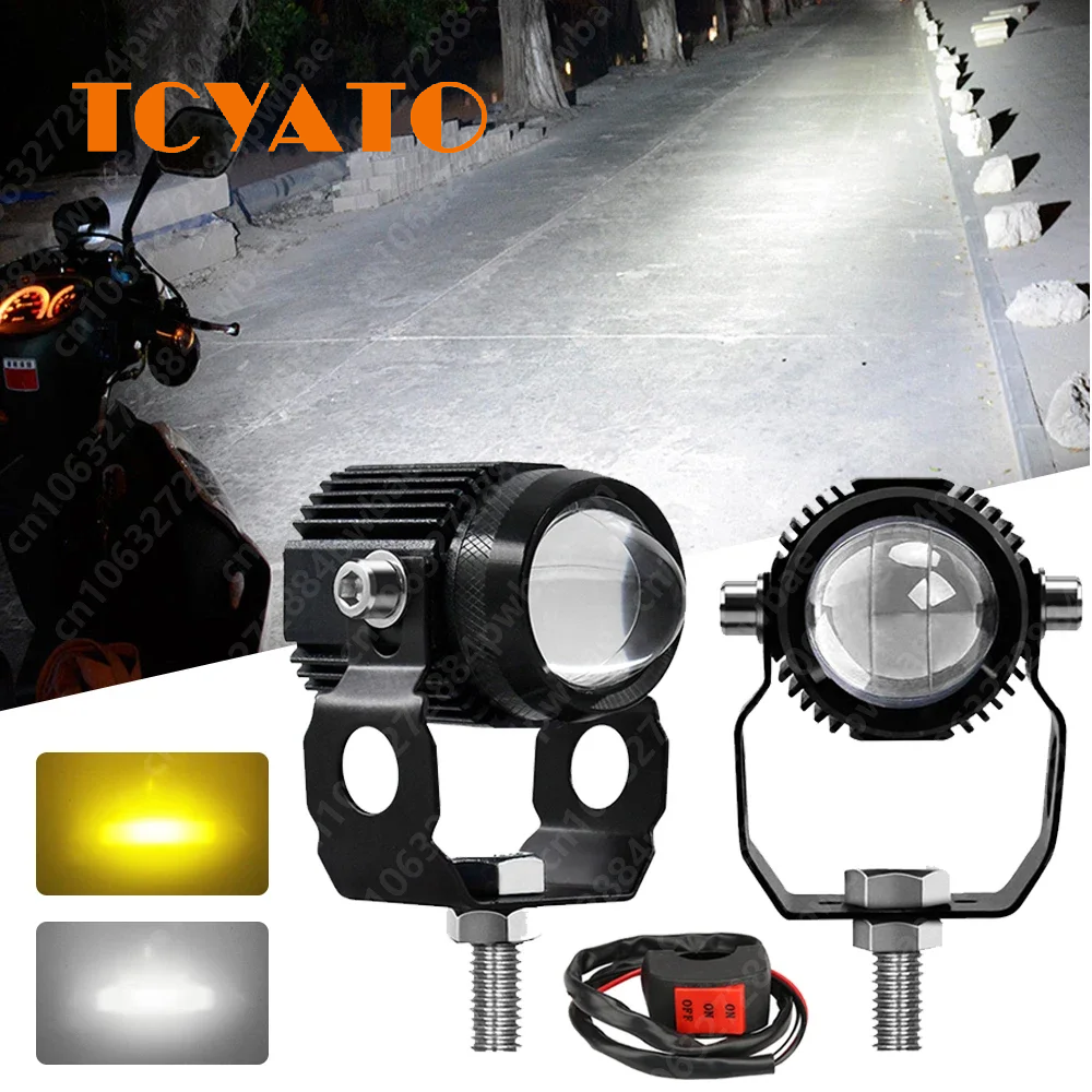 TCYATO ไฟหน้ารถมอเตอร์ไซค์ สปอตไลท์ LED ซ่อนที่ทรงพลัง เลนส์ไฟตัดหมอก ไฟตาเหยี่ยวคู่ RGB คอนแทคเลนส์