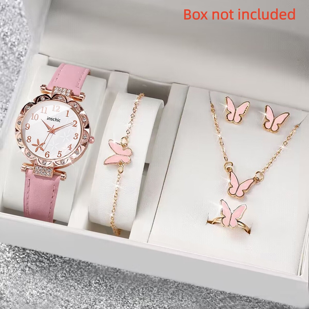 ชุดนาฬิกาควอทซ์หรูหราFauxปลาดาวหน้าปัดสายหนังเครื่องประดับComboสําหรับผู้หญิง