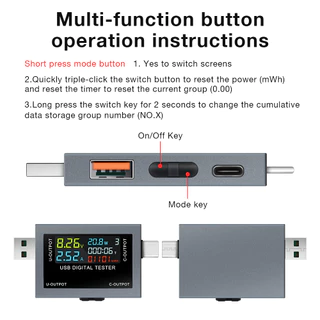 ชุดมัลติมิเตอร์ดิจิทัลวัดโวลต์ USB-C DC 4-30V สําหรับพาวเวอร์แบงค์และทดสอบความจุแบตเตอรี่