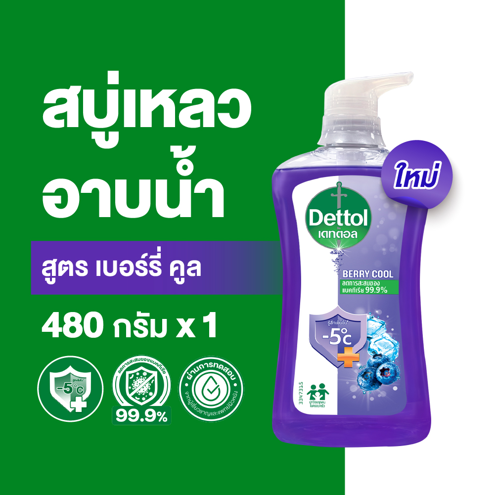 Dettol เดทตอล เจลอาบน้ำ สบู่เหลวเดทตอล แอนตี้แบคทีเรีย สูตรเบอร์รี่ คูล 480กรัม Dettol Shower Gel Berry Cool 480 g.X1