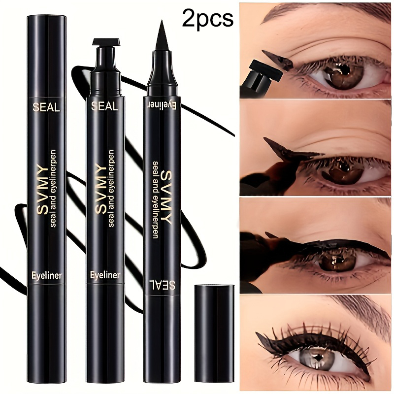 Dual-End อายไลเนอร์แสตมป์กันน้ํา-Cat Eye Wing Liner ชุดปากกา, Smudge-Proof & Long-Lasting, All-in-On