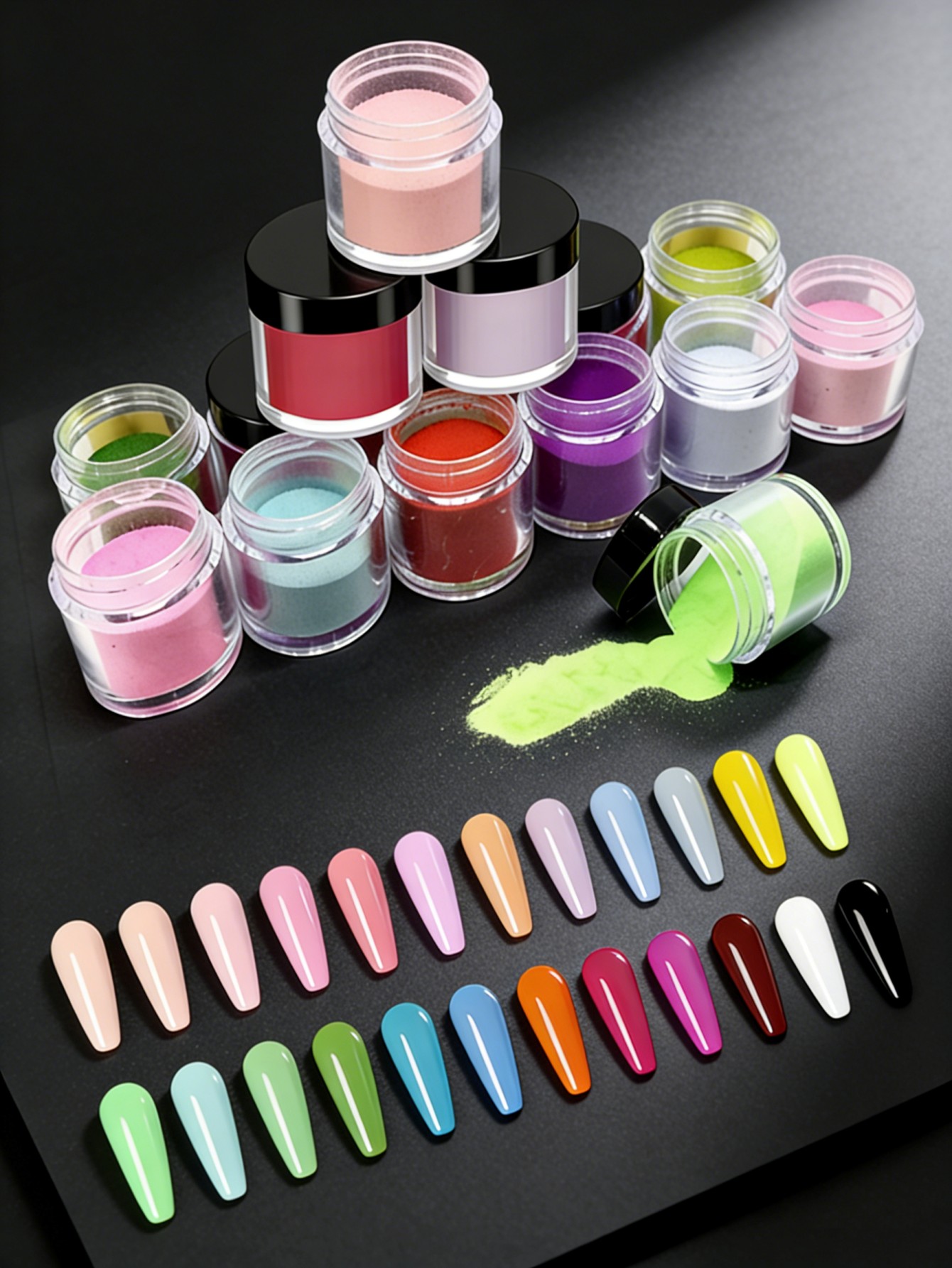 ผงอะคริลิคสีเนื้อชมพูขาว เซ็ต 24 สี | ชุดศิลปะเล็บมืออาชีพปั้นนูน 3D และต่อเล็บแบบไฮกลอส