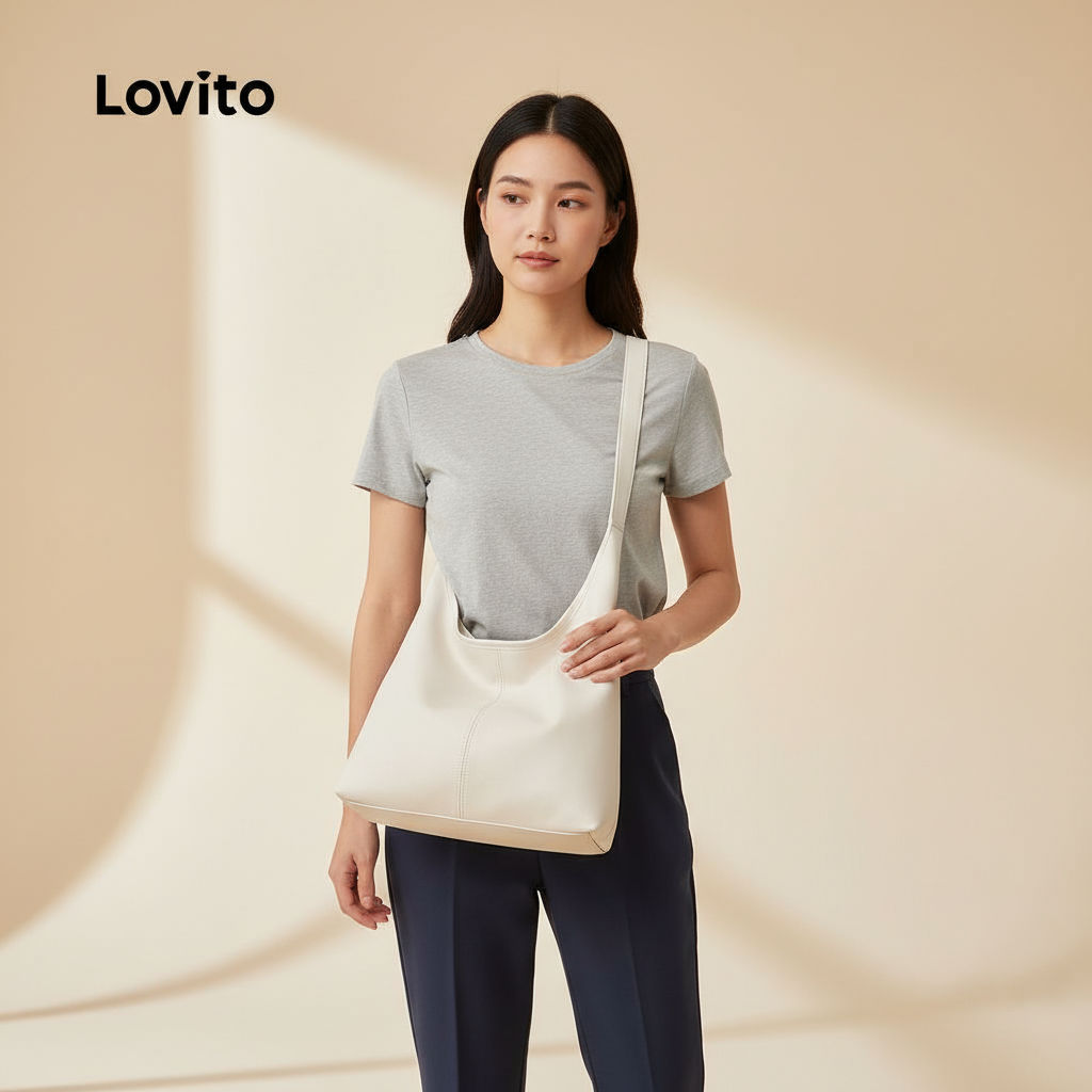Lovito กระเป๋าสะพายไหล่หนังนิ่ม ขนาดใหญ่ สําหรับผู้หญิง ดีไซน์ลําลอง ทันสมัย LFA72033