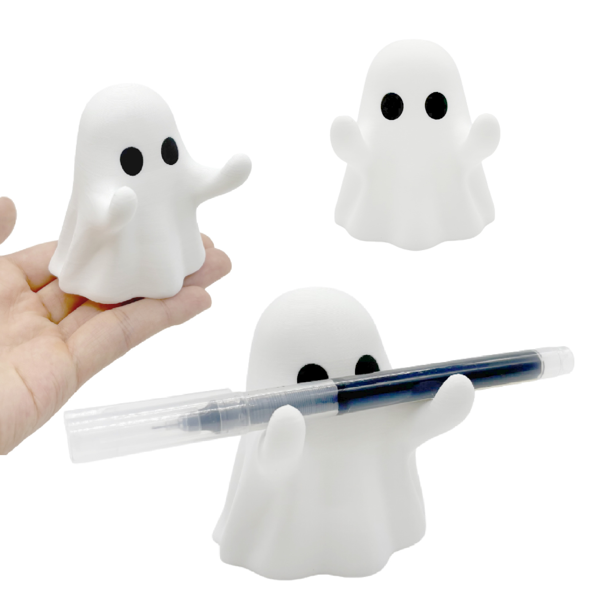 พิมพ์ 3D น่ารัก Ghost ผู้ถือปากกา Kawaii โต๊ะความงามเครื่องเขียนปากกาสําหรับ Office School Supplies