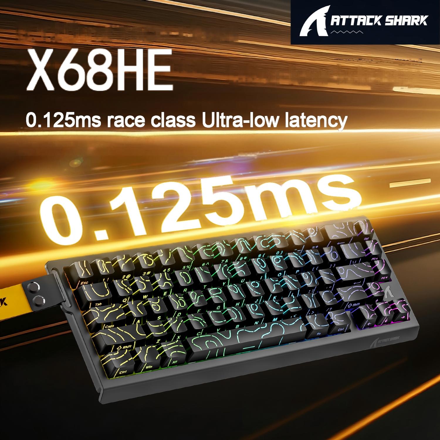 คีย์บอร์ดแมคคานิคอลสวิตช์แม่เหล็ก Attack Shark X68HE แบบมีสาย, อัตราการโพล 8K, ความละเอียด RT 0.01 ม