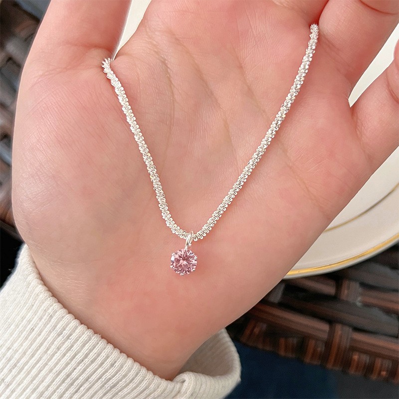 ผู้หญิง Zirconia Solitaire จี้สร้อยคอ 6 กรงเล็บ Pave 18k Gold Plated Clavicle Chain