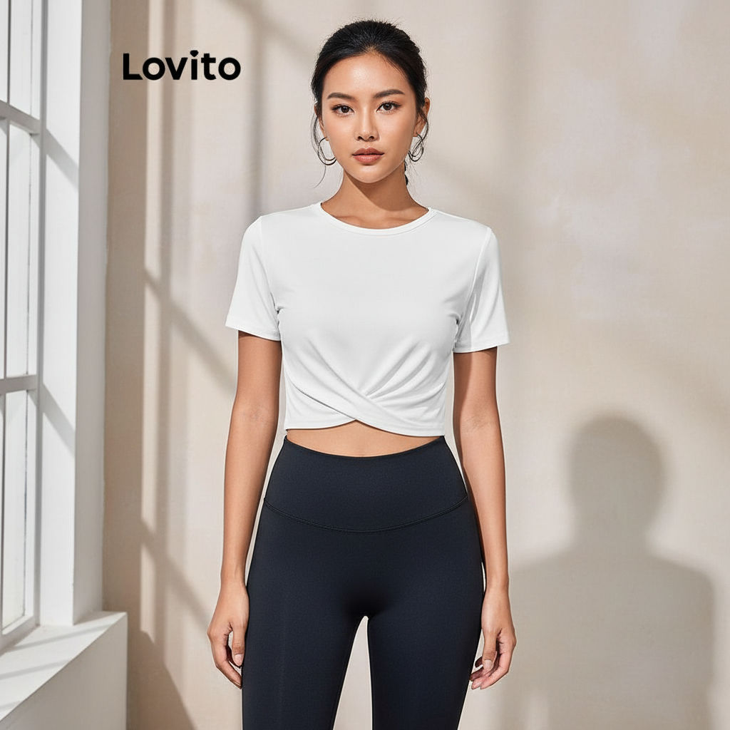 Lovito เสื้อกีฬาผู้หญิง สีพื้น LBL18866
